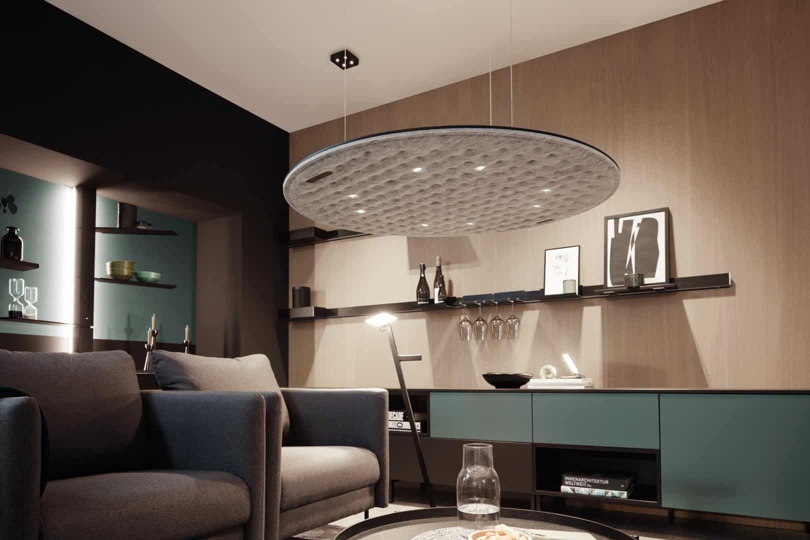 Modernes Wohnzimmer mit stilvollen Möbeln und Beleuchtung
